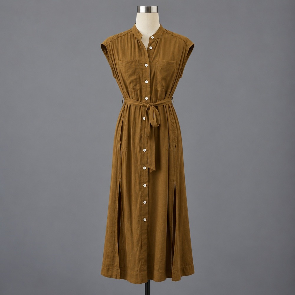 Banana Republic Ravina Dress Womens XS Brown Belted Utility Maxi Shirtdress NWT